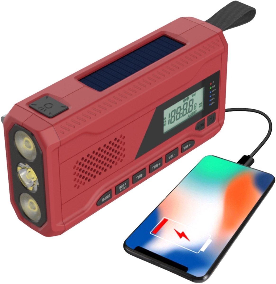 Denk Vooruit - Camp&Surive Lite – Solar & Hand-Crank Noodradio | AM/FM/NOAA, LED Zaklamp, 4000mAh Powerbank