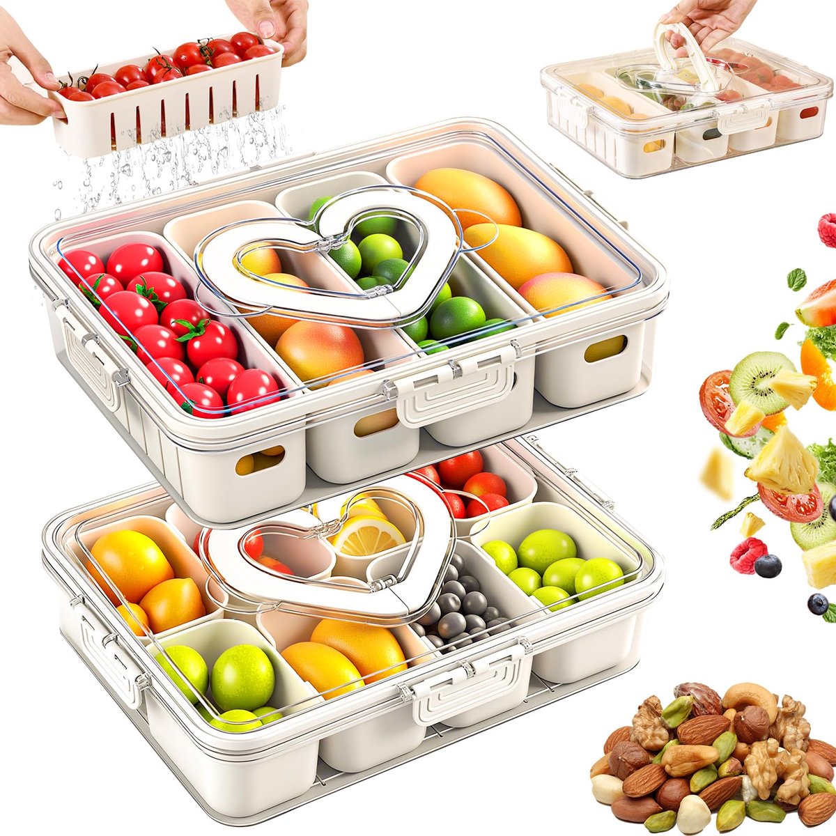Unyqoos® Draagbare snackbox met 12 vakken voor diverse snacks en maaltijden