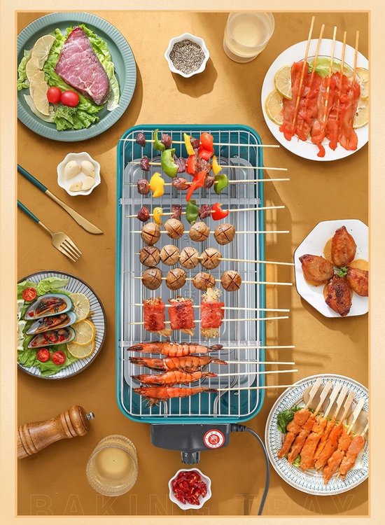 WK 3-in-1 Elektrische Grill 46×22.5 cm | BBQ-plaat + Bakplaat + 3 Mini-pannetjes | 1350W Hoog Vermogen | 5-standen Temperatuurregeling | Antiaanbak & Eenvoudig te Reinigen | Perfect voor Thuis & Feestjes — afbeelding 2