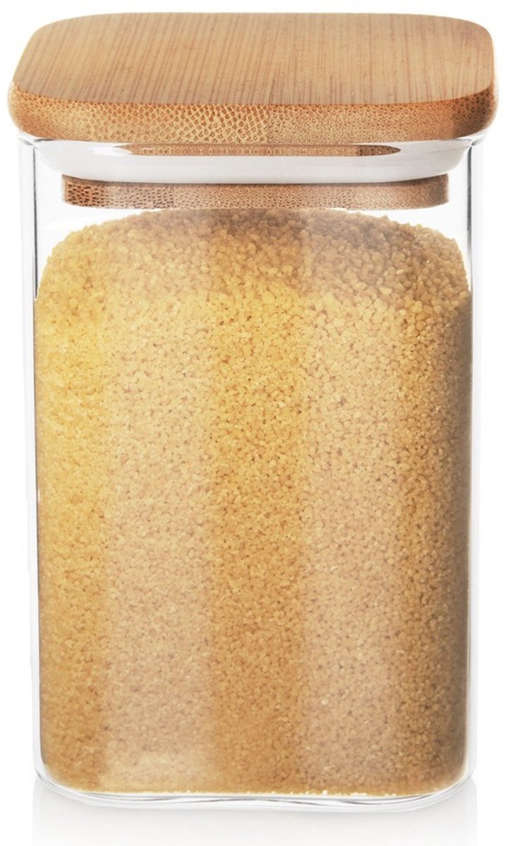 Orion - Glazen Droogwaren Container - Vierkant - Bamboe Deksel - 1,1 l