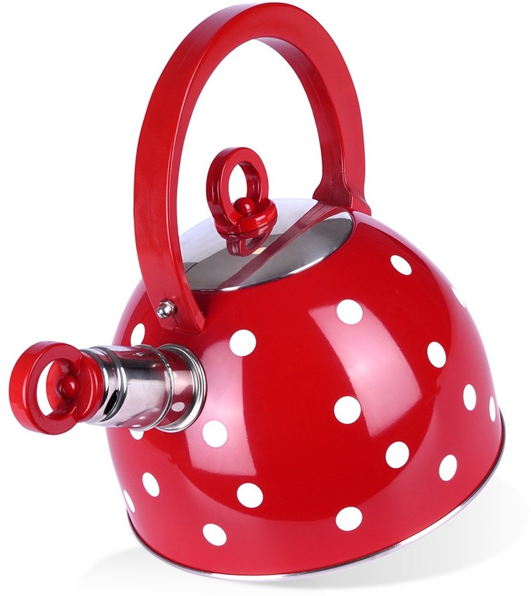 ORION GROUP Waterketel rode stippen | 2 L | waterkoker fluitketel | voor gas en inductie
