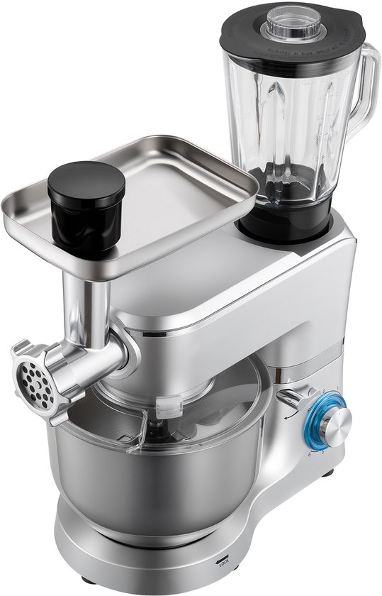 6 L Elektrische Keukenmixer met Een Vermogen van 1500 W, Kantelbaar Ontwerp, 6+P Snelheden, Inclusief 1,5 L Blenderbeker, Roestvrijstalen Kom, Deeghaak, Garde en Klopper voor Bakken en Mixen, Zilver van Merkloos — afbeelding 2
