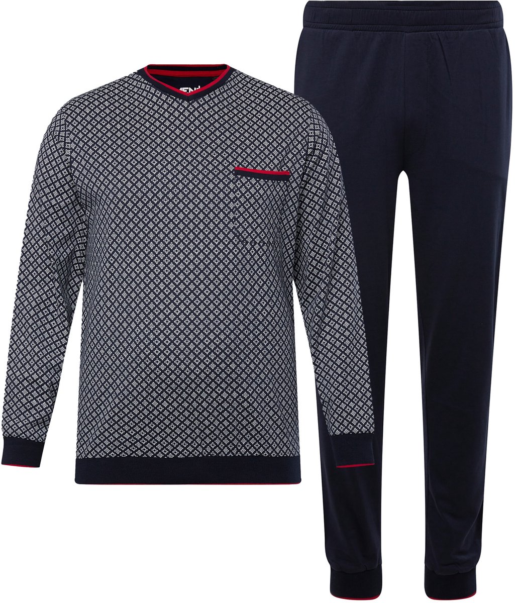 Men Plus - Heren - Pyjama tweedelig Buik-Fit lange mouwen - Navy blauw - Maat XXL