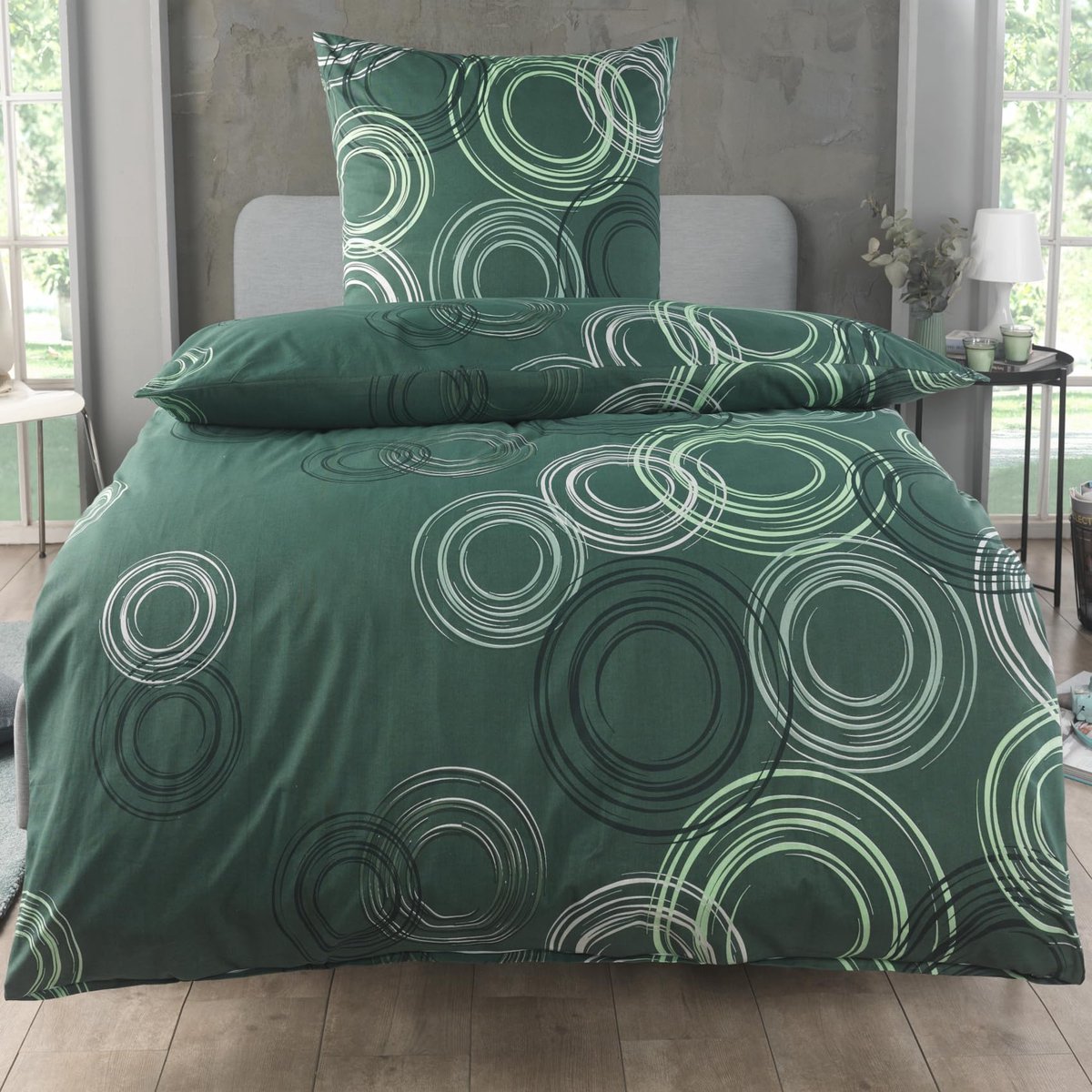 Unyqoos Stijlvol katoenen beddengoed met cirkelpatroon en ritssluiting 135x200 cm groen