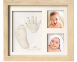 Babyhand- en voetafdrukset - sneldrogende klei babyvoetafdrukset, pasgeboren aandenken, kinderkamer fotolijst voor jongens, meisjes, gepersonaliseerde cadeaus voor douche en register (Bruin)
