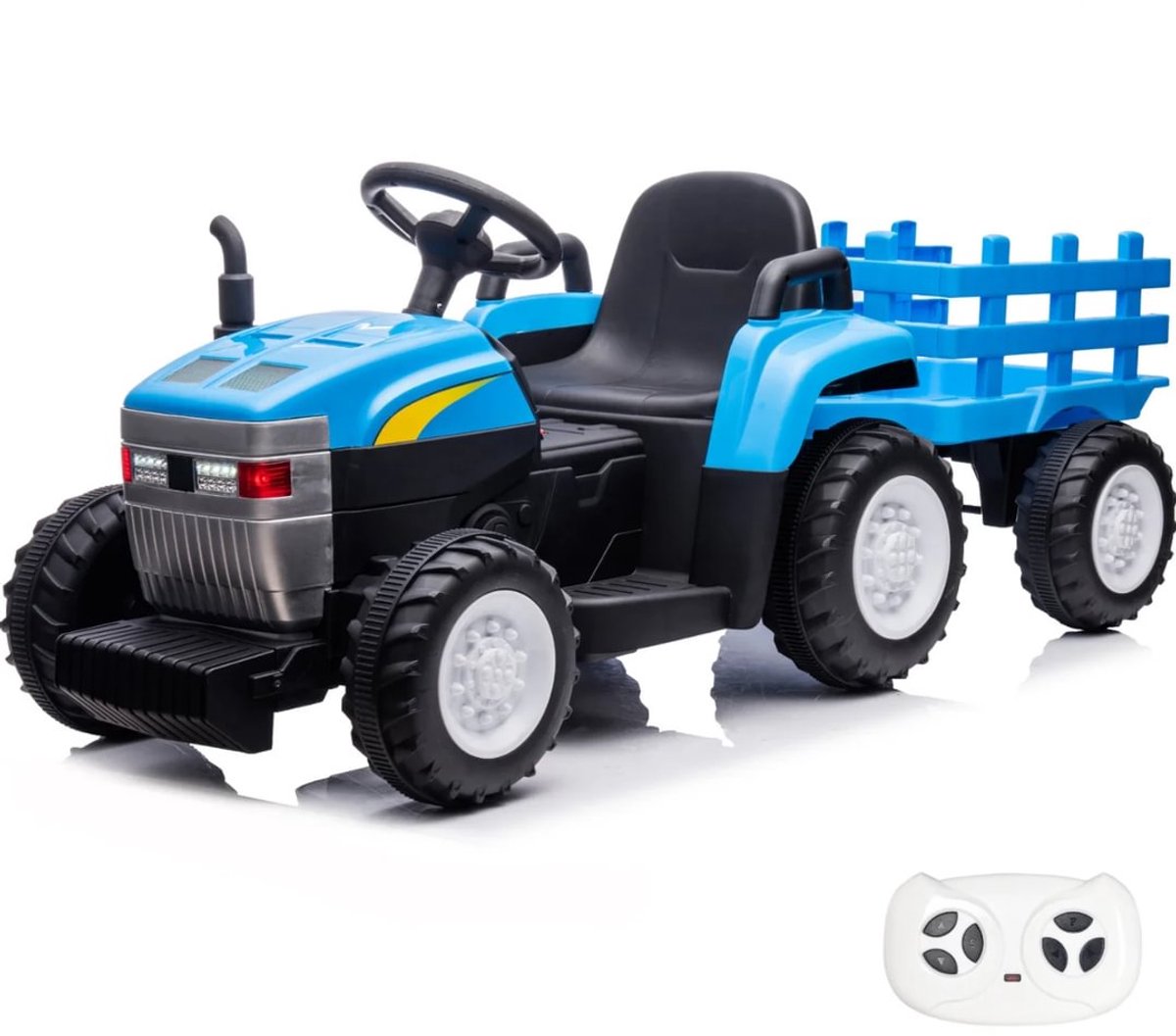 VROOOMY Elektrische Tractor 2 tot 5 jaar – Robuust Accuvoertuig met Verwijderbare Aanhanger & Soft-Brake – Li-ion Kindertractor met Afstandsbediening, EVA-rubberen banden & MP3 – Blauw