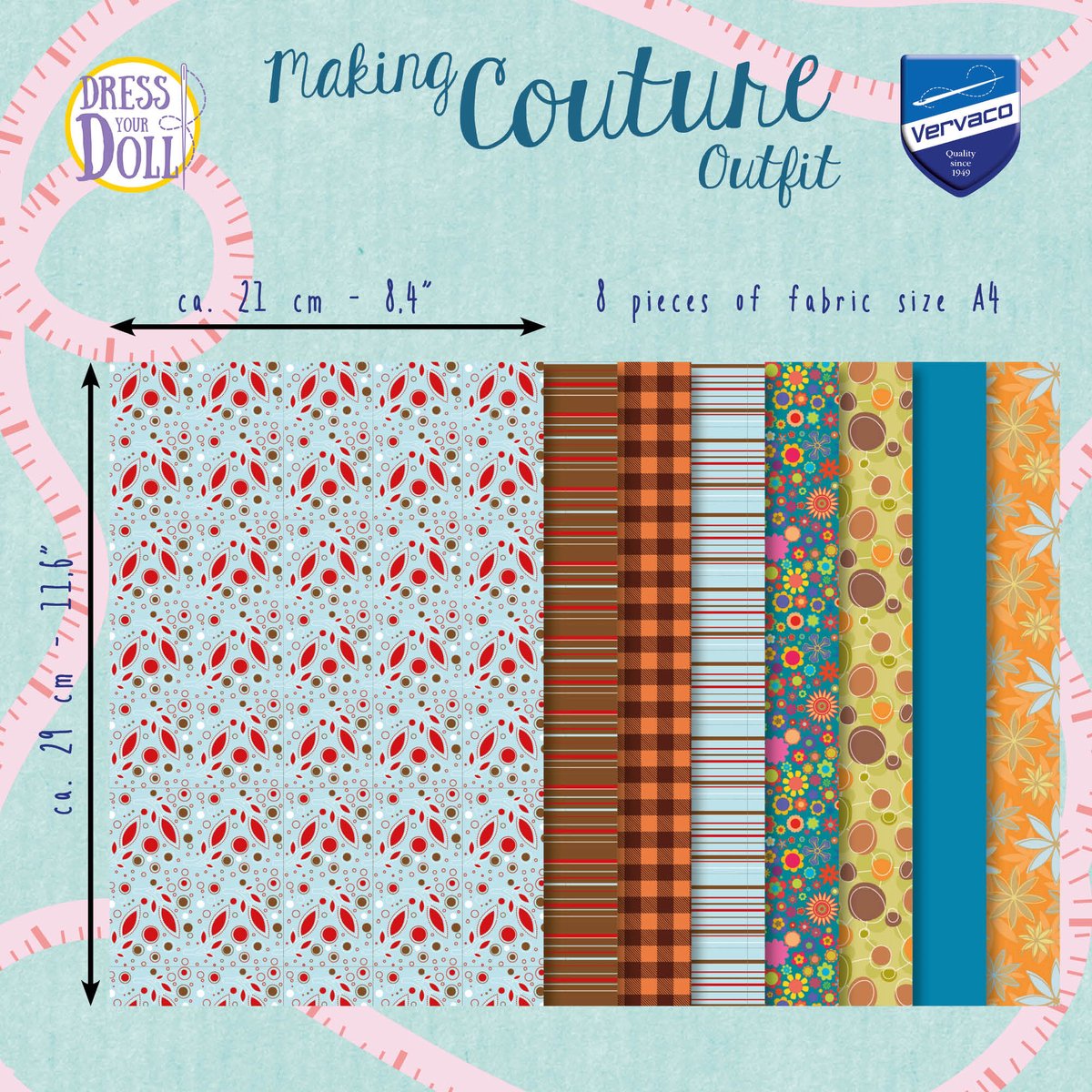 Dress Your Doll - Making Couture Fabric Set kit Mint - Set van 8 stukken stof - PN-0164677