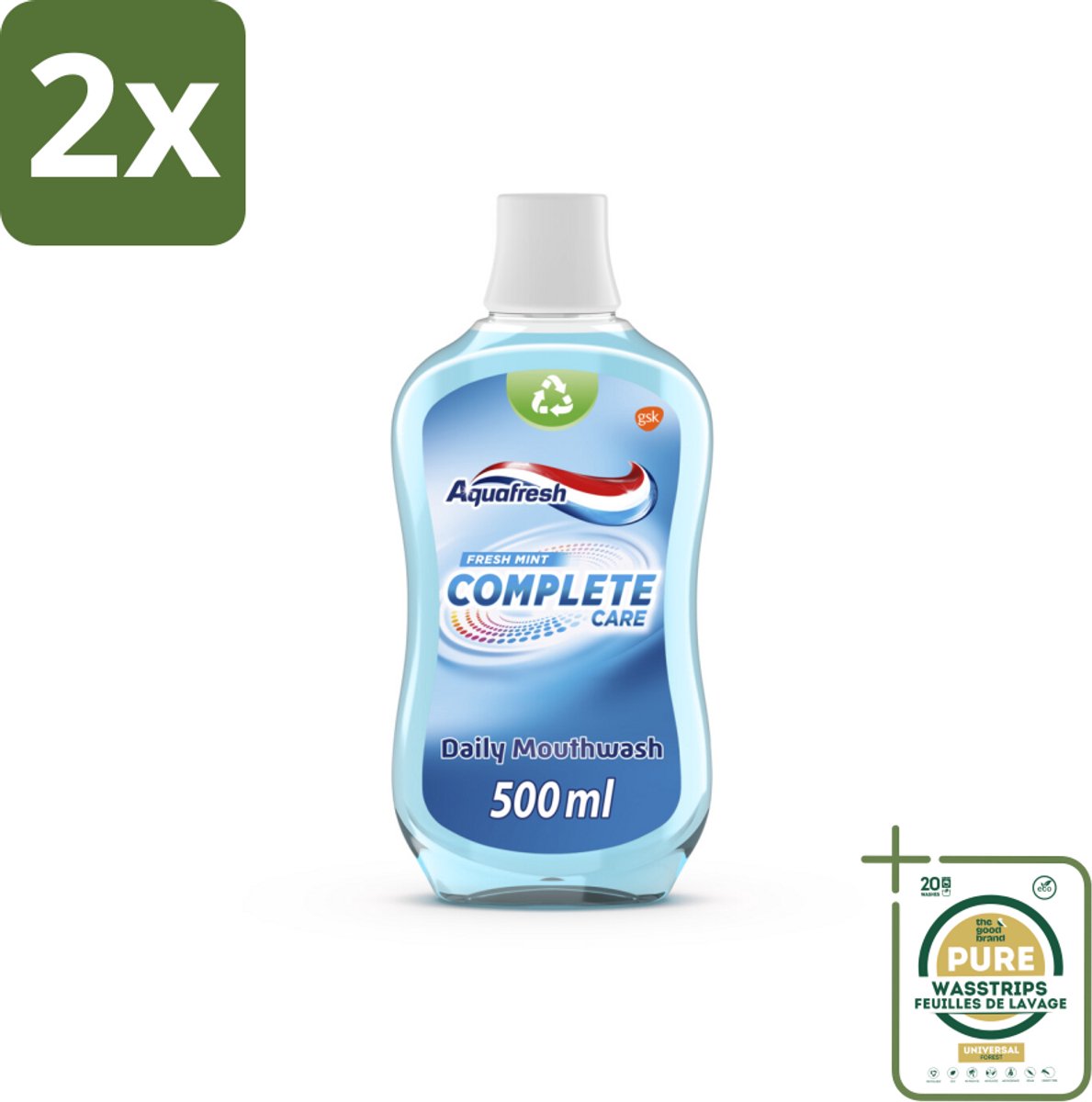 Aquafresh Complete Care Mondwater - Fresh Mint - 500 ml - Voordeelverpakking - 2 stuks - Tandenborstel - Gebit