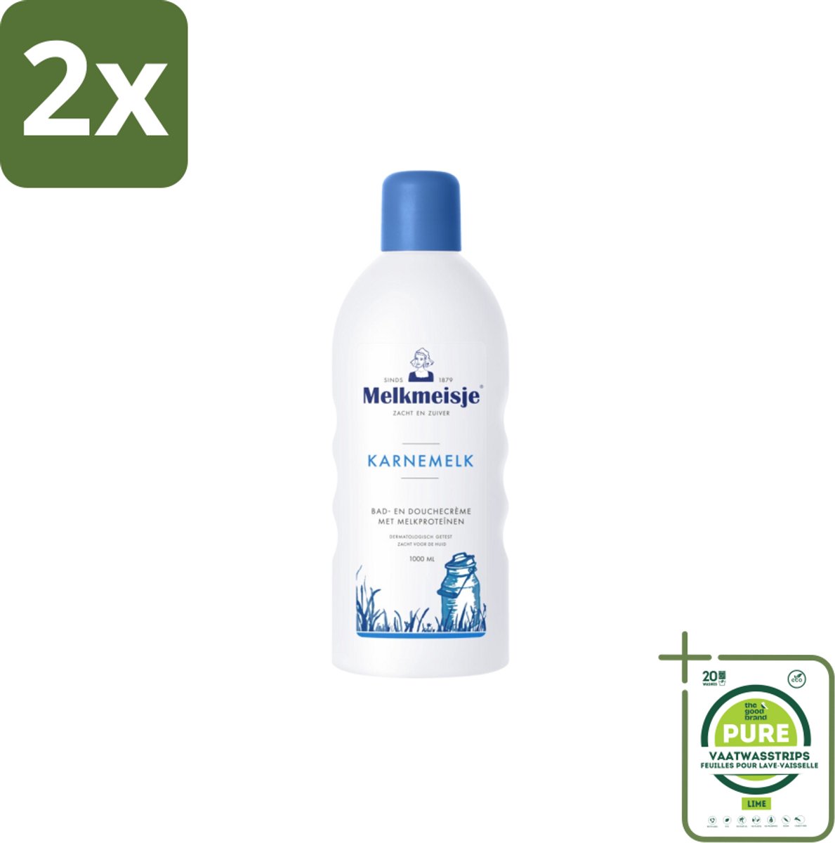 Melkmeisje – Bad & Douche – Karnemelk – 1000 ml - Voordeelverpakking - 2 stuks - Bad en douchecrème - Karnemelk