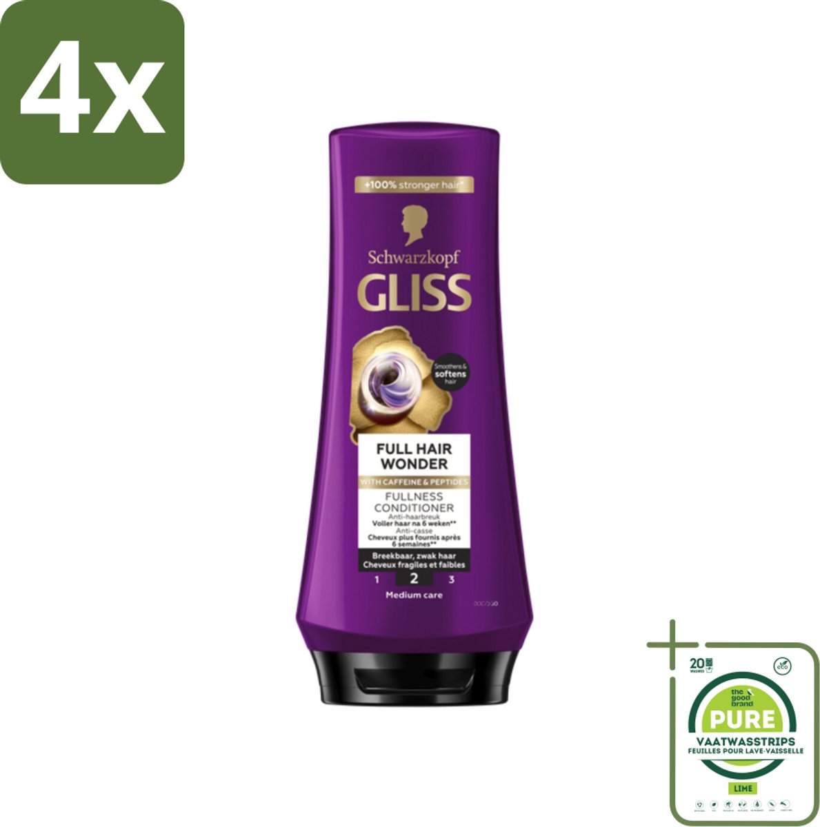 Gliss Conditioner Full Hair Wonder - 200 ml - Voordeelverpakking - 4 stuks - Haarversterking - Volume