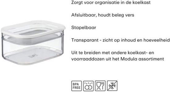 Transparante, stapelbare koelbox met twee niveaus en een wit deksel.