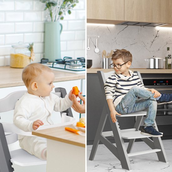 Tulano Morsel 40 - houten kinderstoel - meegroeistoel - Inclusief kussen - grijs/wit - 4 in 1 — afbeelding 4