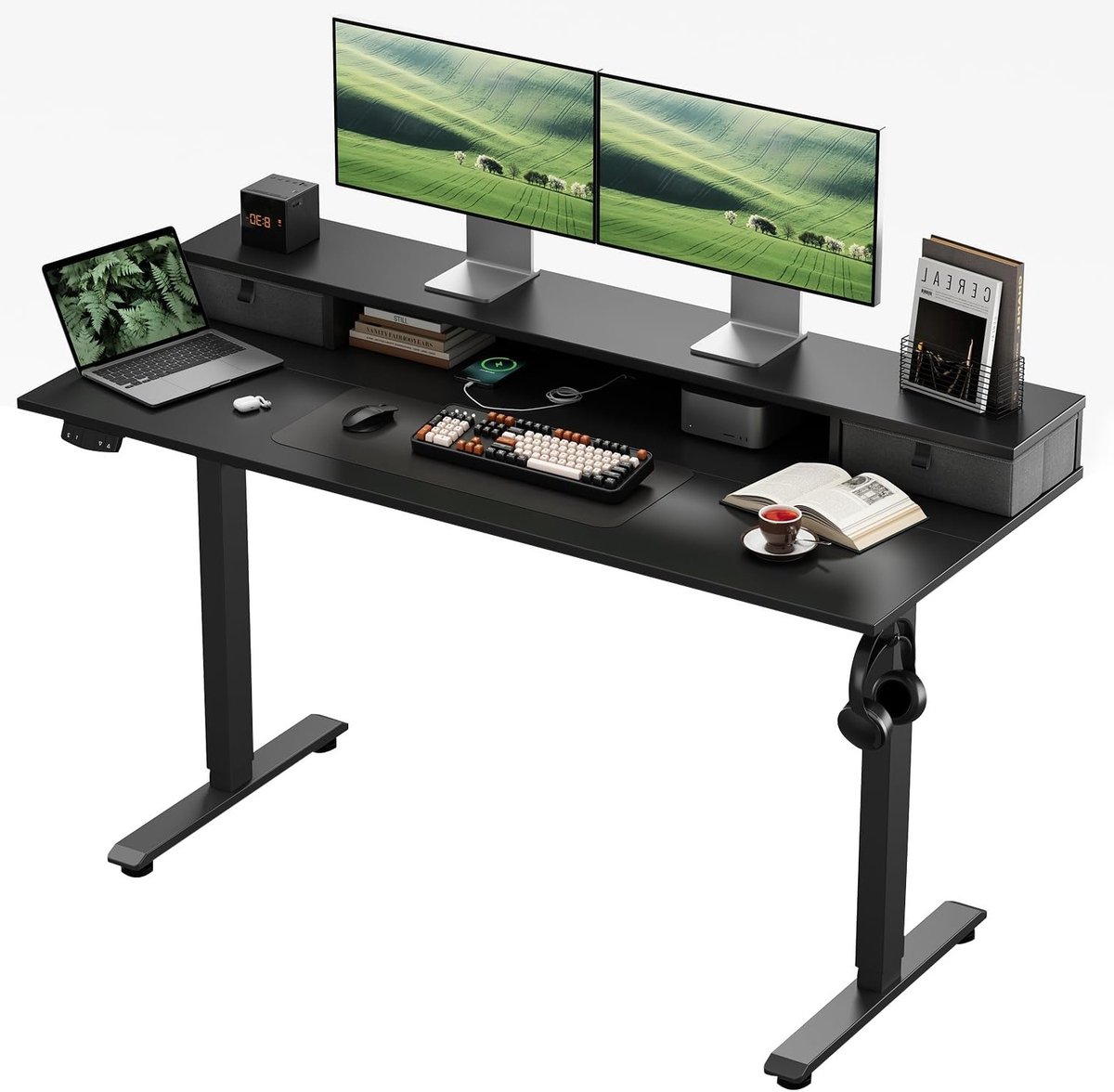 Elektrisch Bureau – Zit Sta Bureau met Dubbele Laden – In Hoogte Verstelbaar Bureau 100×60 cm – Ergonomische Computertafel – Stil & Krachtig DualLift Systeem – Zwart – Elevora DualLift ErgoDesk