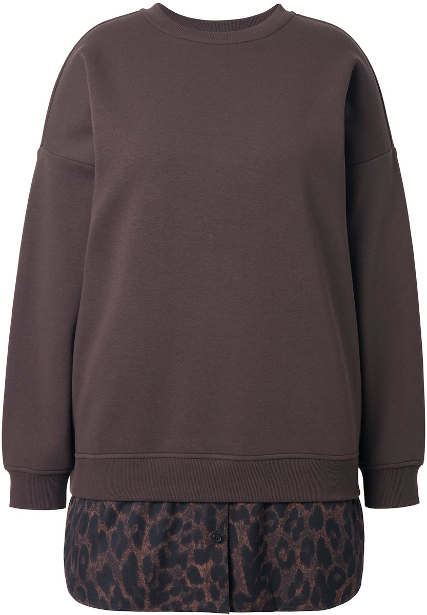 Studio Untold - Dames - Sweatshirt oversized afgeronde blouse zoom - Dennenbruin - Maat 58+