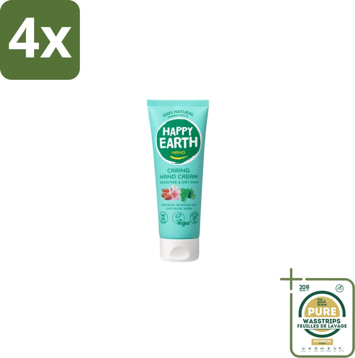 Happy Earth – Handcrème – 100% Natuurlijk – 75 ml - Voordeelverpakking - 4 stuks - Handverzorging - Droge handen verzorgen