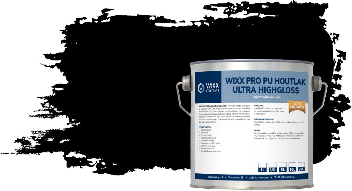 Wixx PRO PU Houtlak Ultra HighGloss - 2.5L - RAL 9005 | Gitzwart