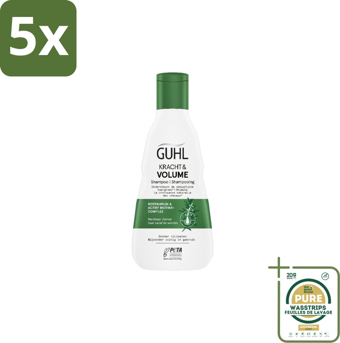 5 x Guhl – Shampoo – Kracht & Volume – 250 ml - Grootverpakking - Kracht En Volume Shampoo - Biotine Shampoo - Rozemarijn Shampoo - Shampoo Voor Dun Haar - Shampoo Tegen Haaruitval