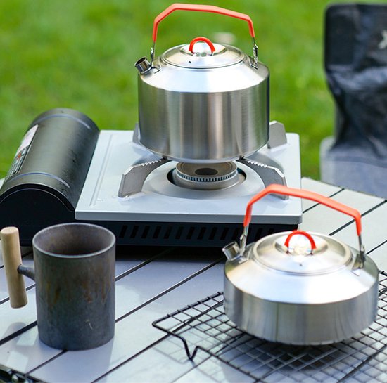 1L Campingketel - Buitenwaterfles van roestvrij staal 304 - Draagbare thee-infuser - Koffiepot - Met handvat en opbergzak - Geschikt voor kokend water, koffiezetten, thee zetten, melk of koffie verwarmen - Zilver — afbeelding 4