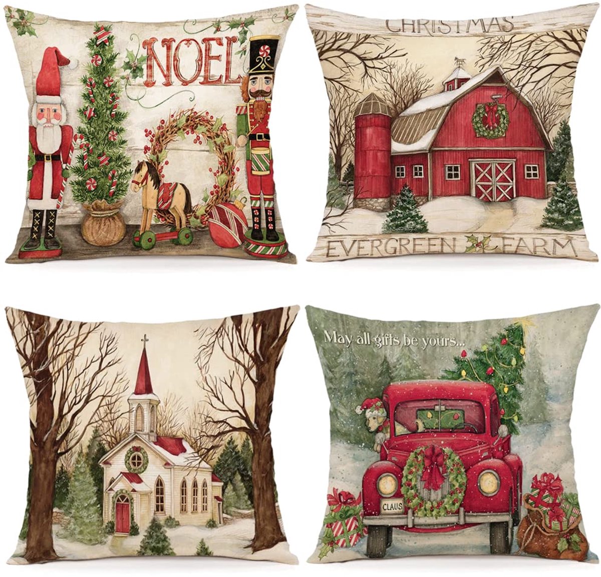 Unyqoos Set van 4 Linnen Kussenslopen 45x45 cm voor Kerstdecoratie in Huis Kerstmis