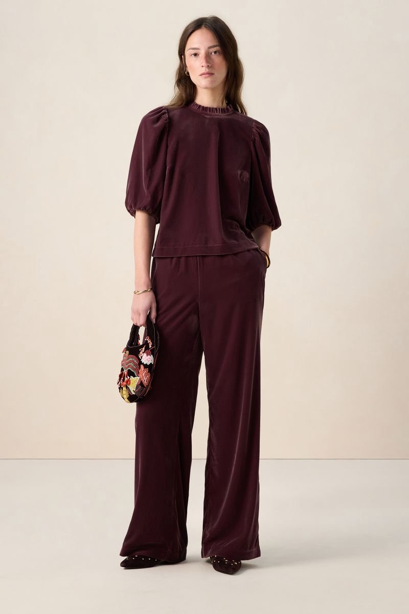 Sissy-Boy - Donkerrode velvet wide leg broek