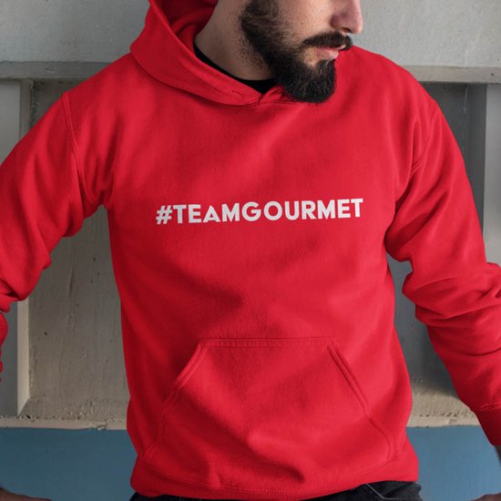 Foute Kerst Hoodie Rood #TeamGourmet L - Uniseks Pasvorm - Kerstkleding Voor Dames & Heren