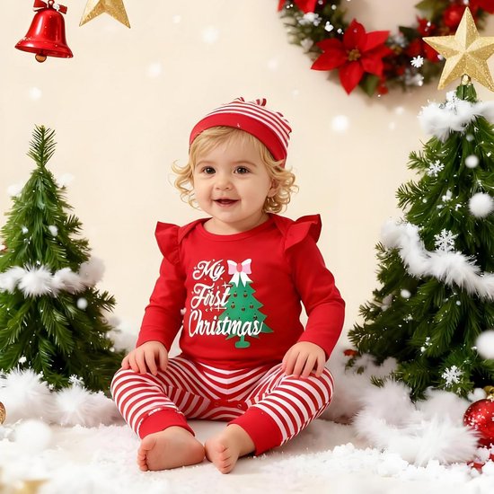 Baby Eerste Kerstoutfit Meisjes Romper, Broek, Muts en Hoofdband Kerstcadeau 0-18 Maanden — afbeelding 3