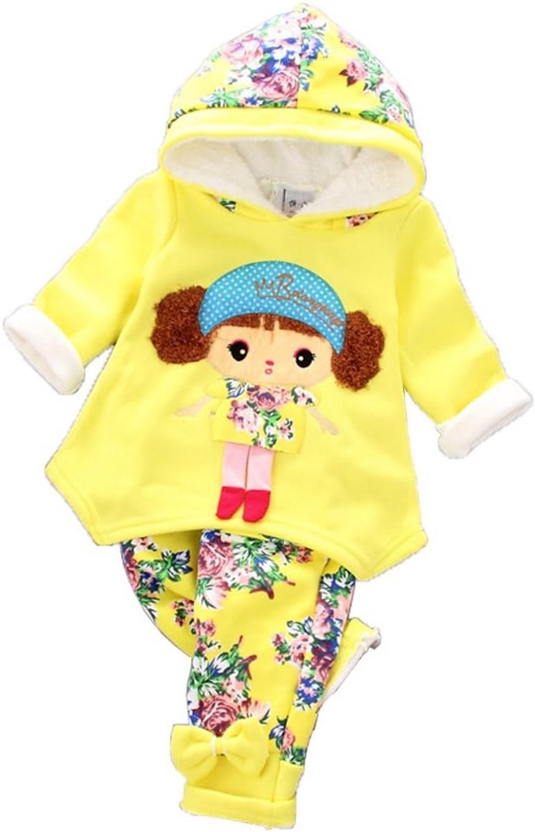Warme Baby Meisjes Kledingset Hoodie en Broek Lente Herfst Winter Geel