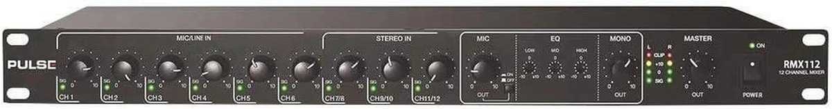 12-kanaals Audio Mixer met Prioriteit - 19 inch Rackmontage