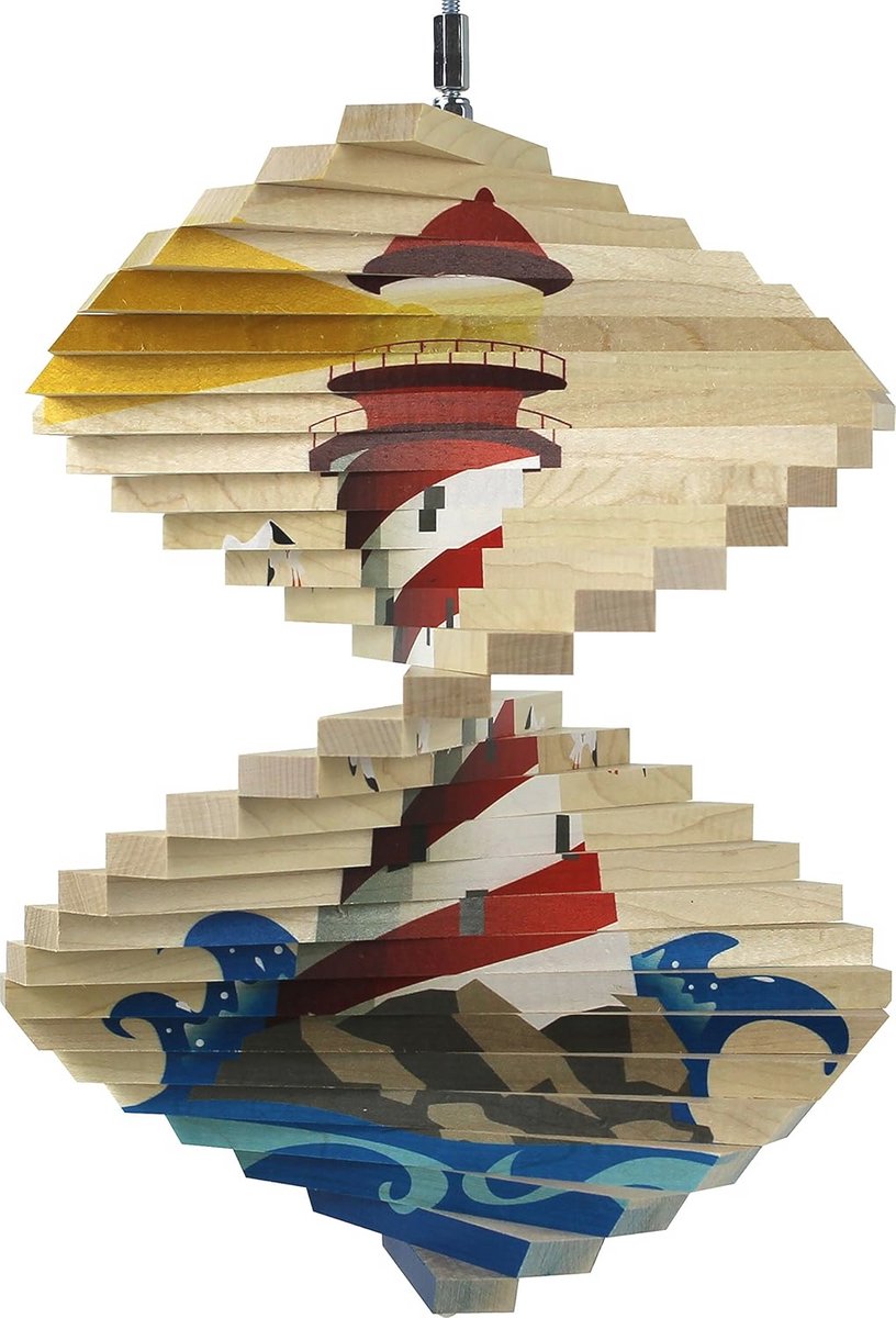 Houten Wind Spinner Vuurtoren voor je Tuin