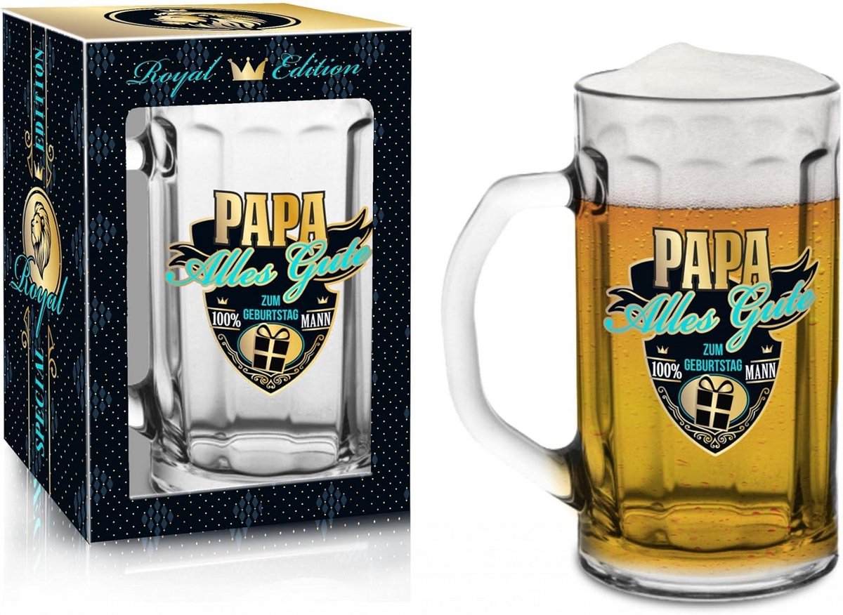 Groot Bierglas Papa 0.5L - Cadeau voor Vaderdag, Verjaardag en Jubileum - In Cadeaubox