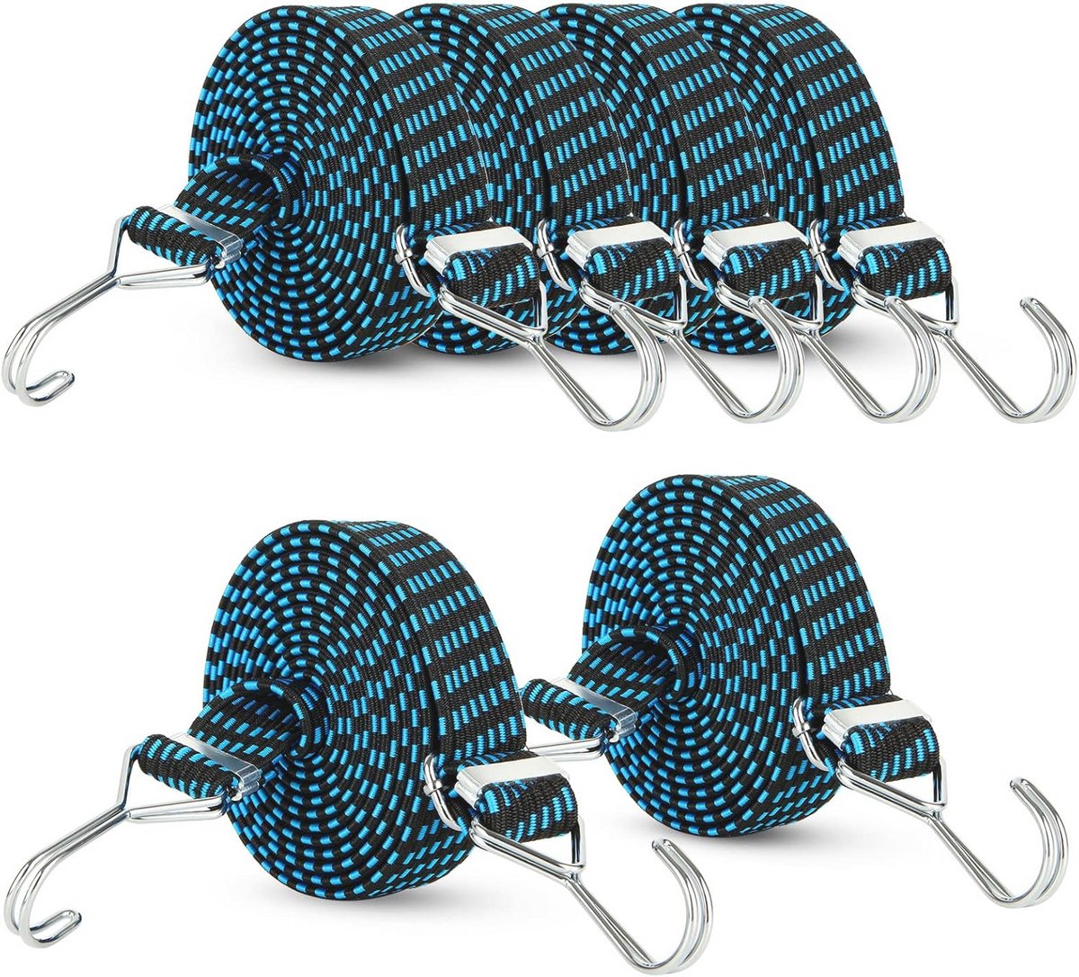 Verstelbare spanrubbers - 6 stuks - 3 m - Metalen haken - Sterke bungee-riemen voor tuin, fiets, auto en camping