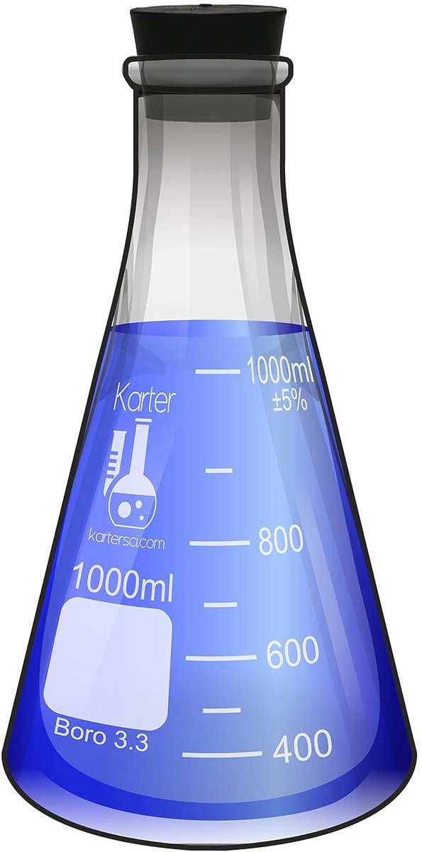 Erlenmeyer Fles 1000ml met Rubber Stopper - 3.3 Borosilicaatglas