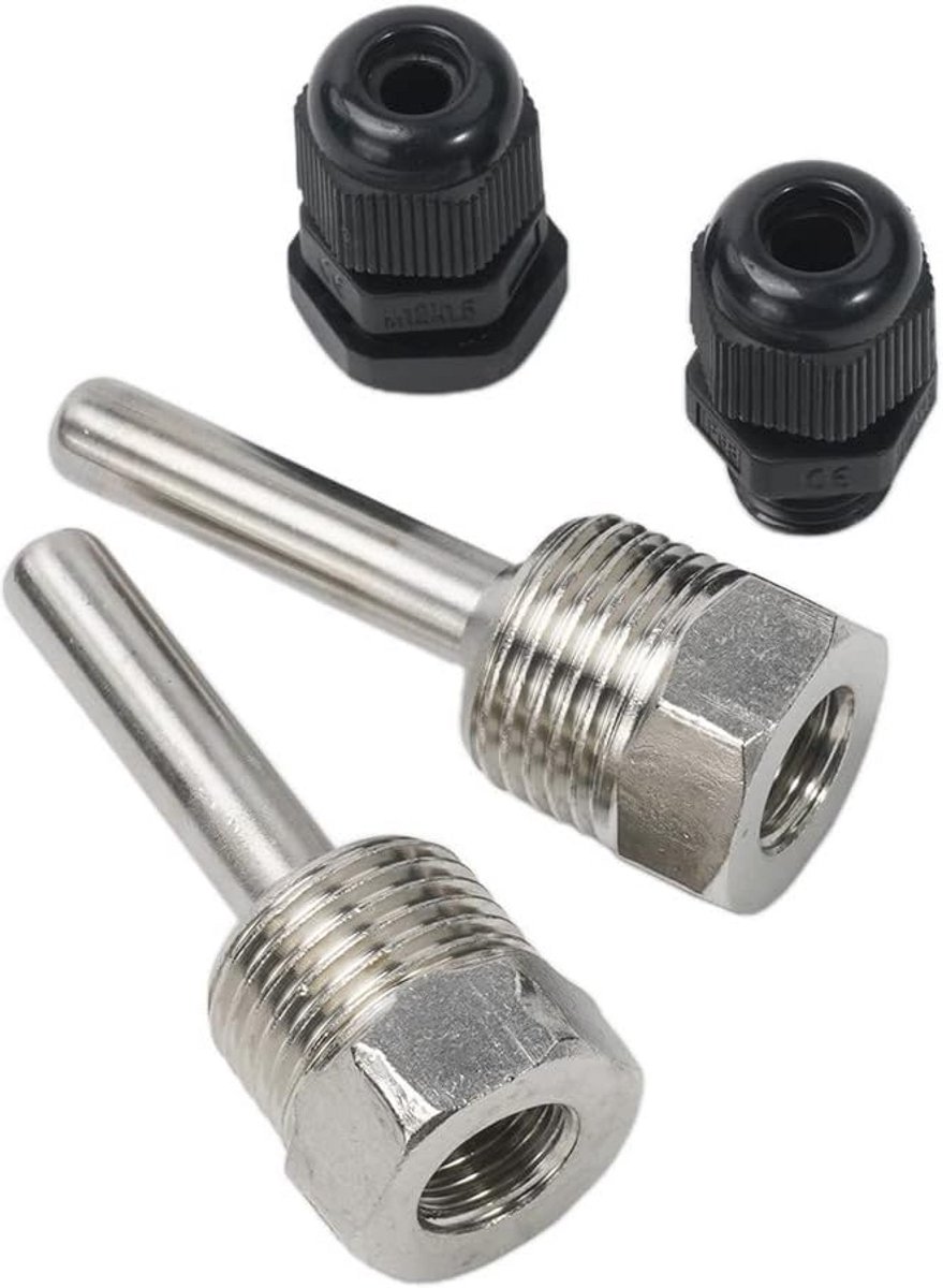 Thermowell Dompelhuls voor Temperatuursensoren - 2 Stuks, Roestvrij Staal, 1/2 Inch