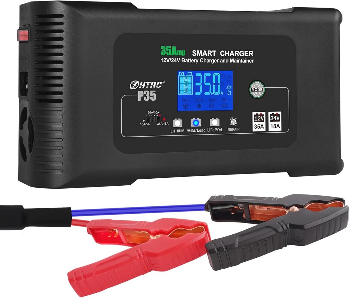 Snelle acculader 12V/24V 35A voor auto en motorfiets - Intelligente onderhouds- en desulfator lader