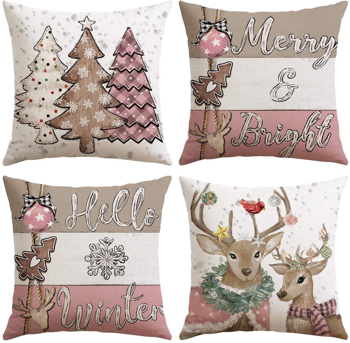 Unyqoos Set van vier kerstkussenhoezen met decoratieve patronen voor woonkamer en slaapkamer Kerstmis