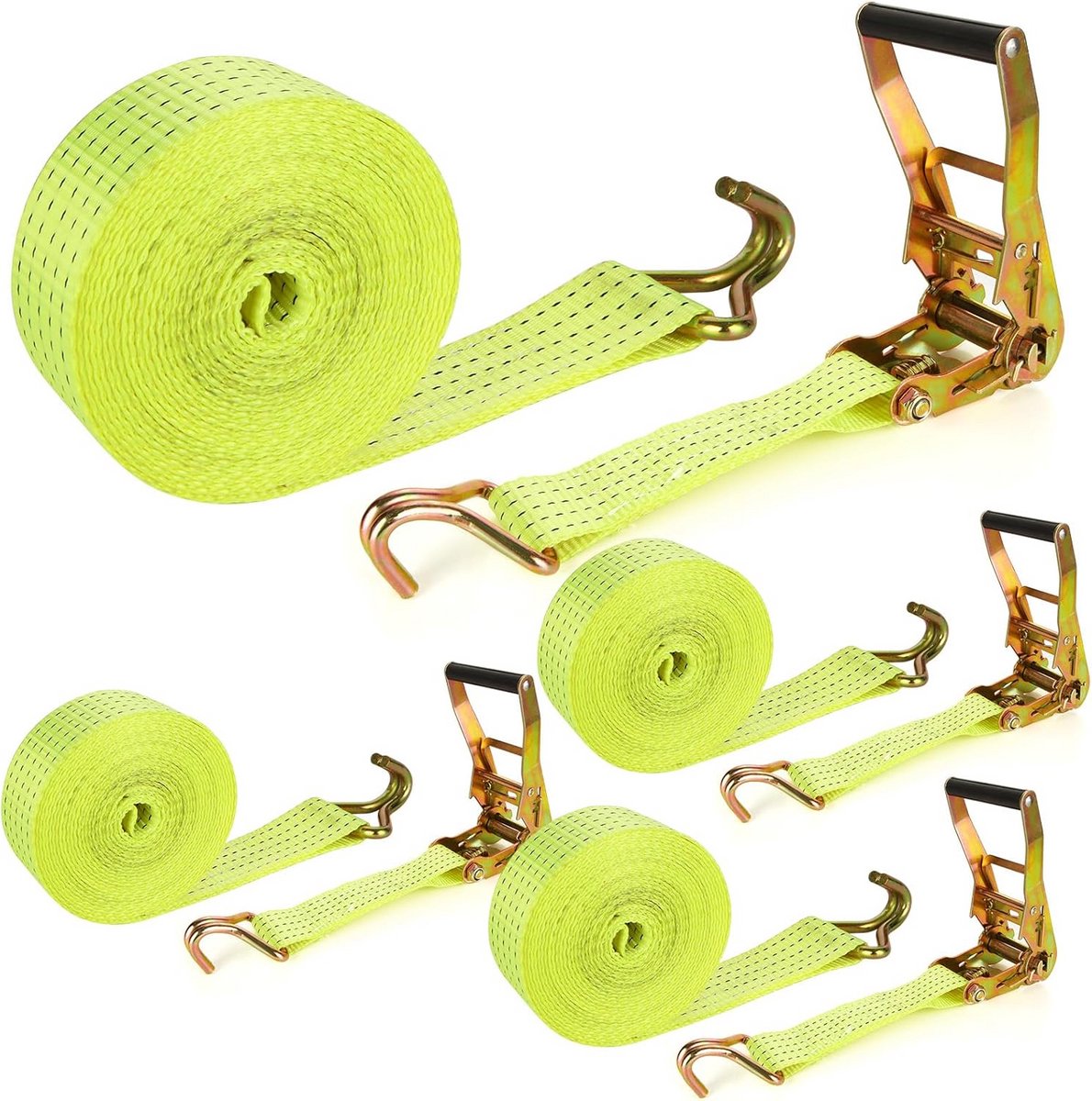 Heavy Duty 2 Inch Ratelriemen 20ft - 4 Pack Tie Down Bandjes met Dubbele J Haak voor Verplaatsen en Beveiligen van Cargo