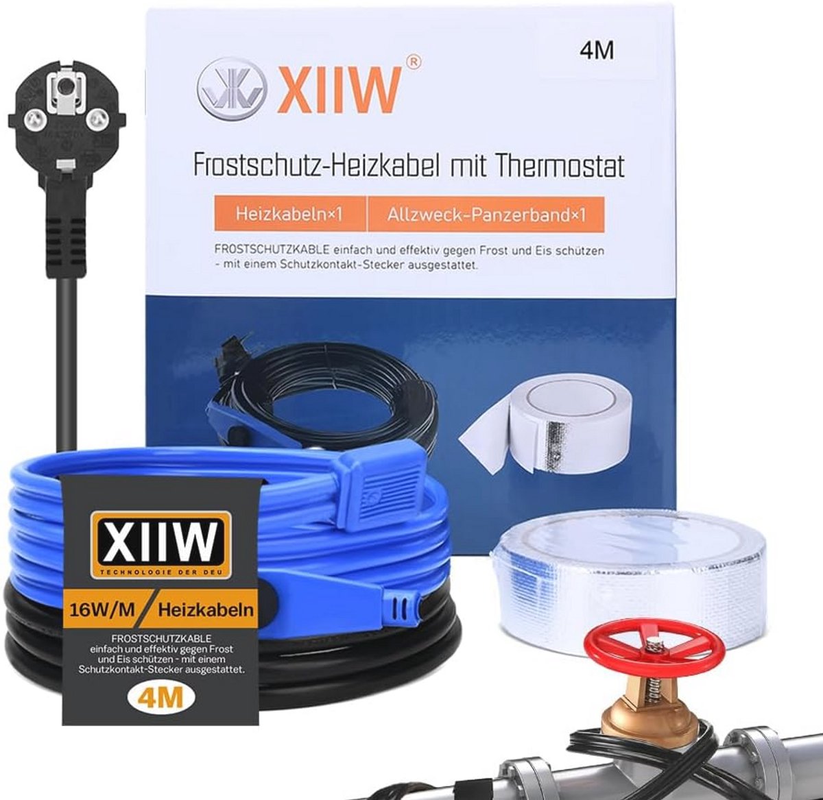 Vorstbescherming verwarmingskabel 4m met thermostaat voor waterleiding