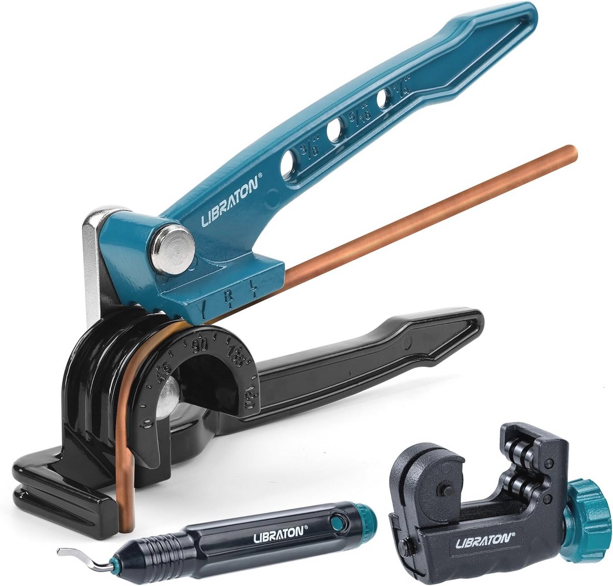 3-in-1 Buisbuigmachine voor Koperen en Aluminium Buizen - Handmatig Buigen van 1/4, 5/16 en 3/8 Inch Pijpen met Snijder en Ontbraam Gereedschap