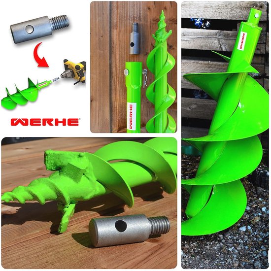 WERHE grondboor 100 mm dubbele propeller, robuust staal voor het planten van bomen en het leggen van hekken, compatibele SDS Plus-adapter, nauwkeurig voor professionals en doe-het-zelvers