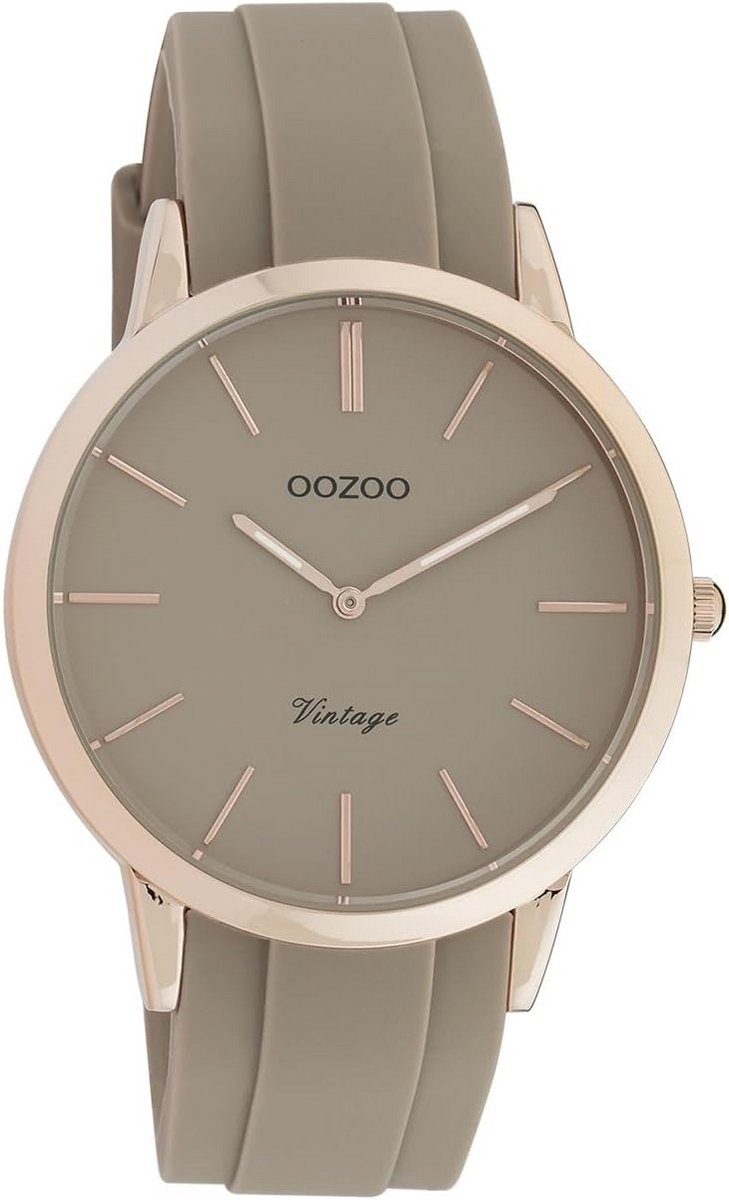 Dameshorloge Vintage Stijl met Siliconen Band - 42mm Roségoud-Beige
