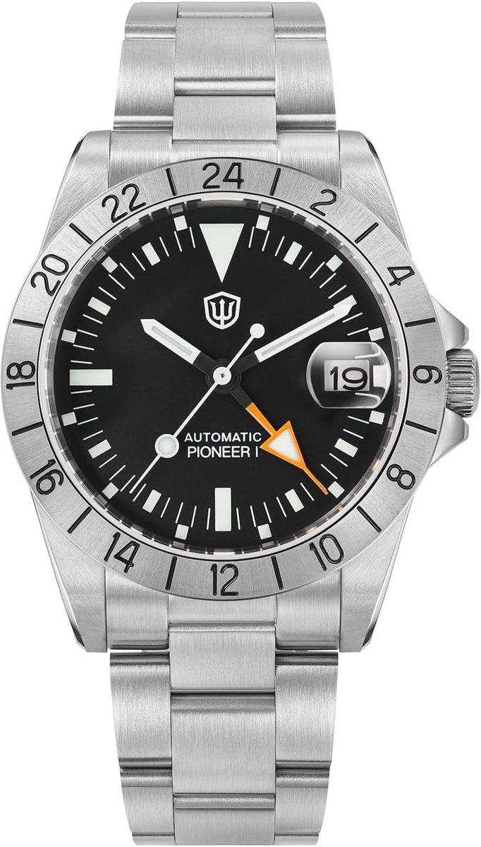 Duikhorloge voor heren met twee tijdzones - Automatisch polshorloge met saffierglas, 100 m waterdicht