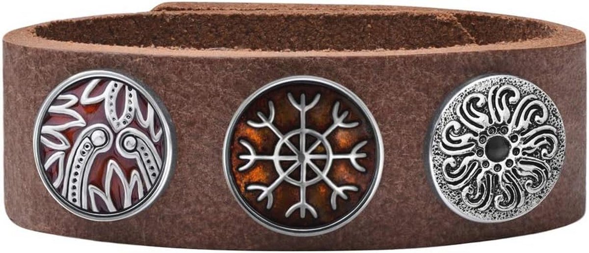 Dames Leren Armband Set Rood Bruin met Verwisselbare Knoppen 18 mm