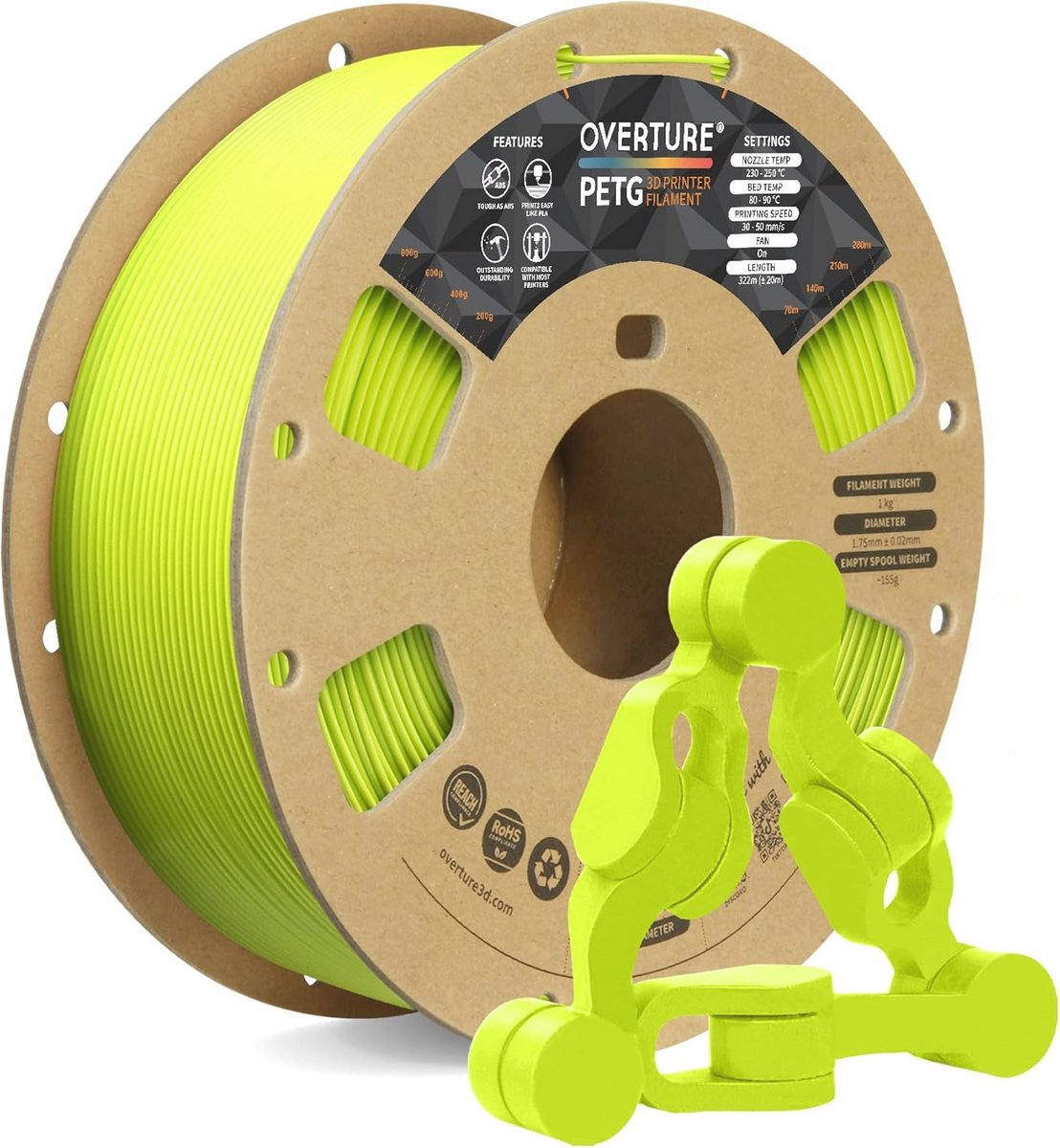 Duurzaam PETG-filament 1,75 mm - 1 kg spoel - Grasgroen voor 3D-printer