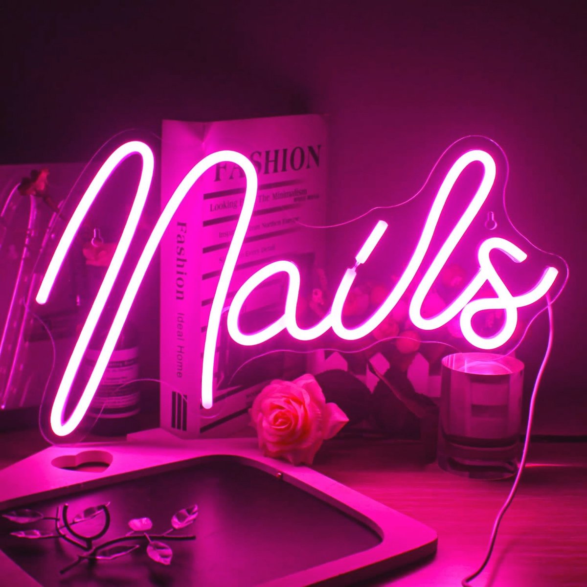 Roze Neon Nagelbord voor Wanddecoratie - USB Aangedreven Led Licht