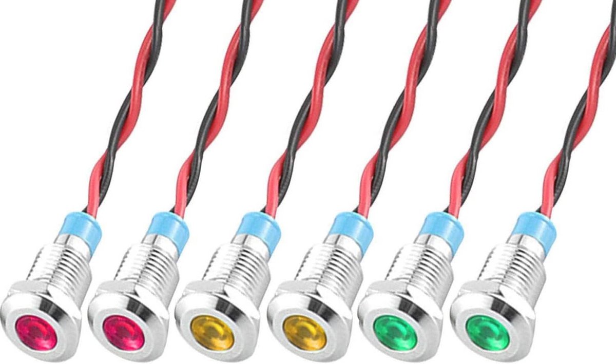 LED-paneel Pilot Dash Waarschuwingslampje 8mm 12V-24V - Rood/Geel/Groen