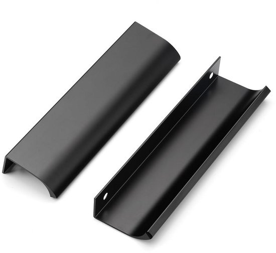 flintronic 6 stuks meubelgrepen, verborgen gebogen deurgreep, moderne keukengrepen, aluminium, verborgen ladegreep, handgrepen, voor keukenkasten, kledingkast, badkamer, zwart, 15 cm