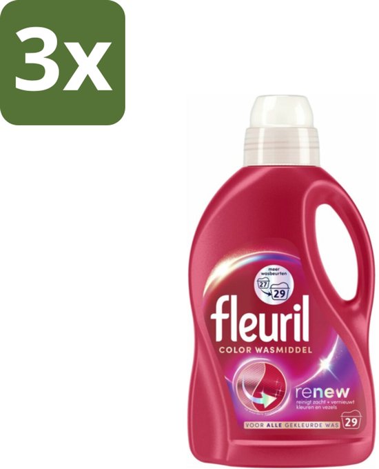 3 x Fleuril – Wasmiddel - Color – 29 wasbeurten – 1,305 L - Kleurbeschermend Wasmiddel - Gekleurde Kleding Was - Kleurbehoud - Vlekverwijdering - Wasmiddel Voor Gekleurde Stoffen