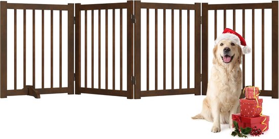 Semiocthome Houten hondenhekken voor het huis extra breed, 6-panel vrijstaande huisdierhekken met 4 stuks metalen standaards voor deuropeningen en trappen, 24 inch H opvouwbare hondenhekken binnen
