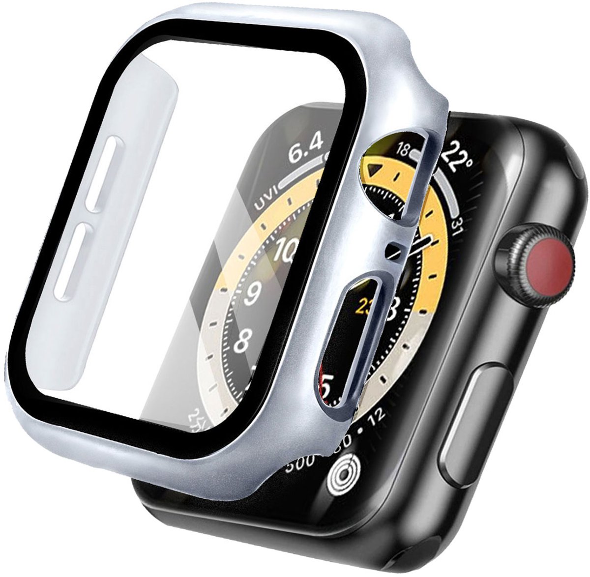 Apple Watch Series 4 / 5 / 6 / SE - 44 mm - Zilver Screen Protector - iMoshion Full Cover Hard Case / Hoesje - Zilver