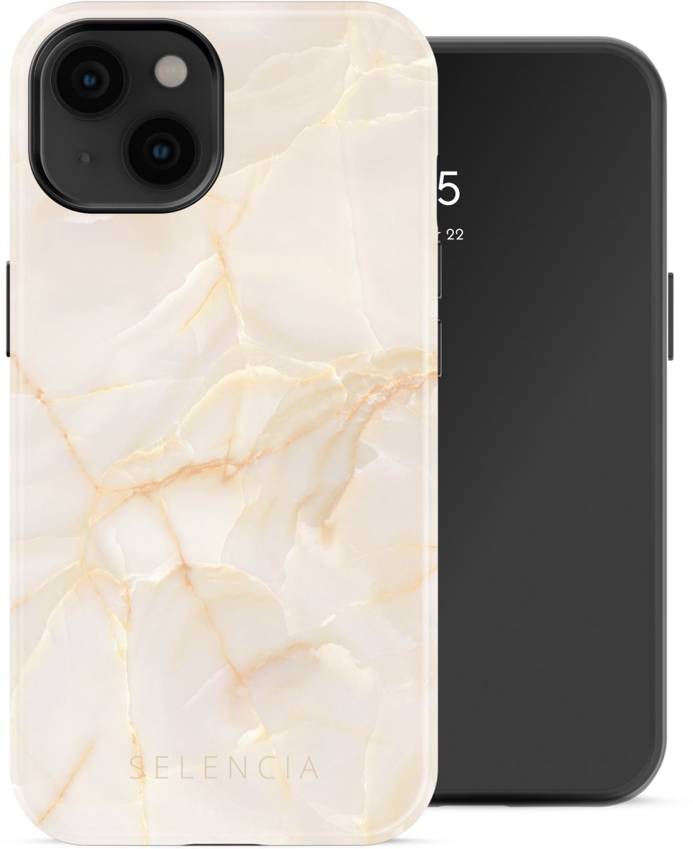 Selencia Hoesje - Geschikt voor Apple iPhone 14 - Backcover geschikt voor MagSafe - Golden Beige Marble